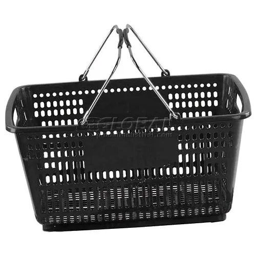 VersaCart ® Black Plastic Shopping Basket 30 Liter w/ Plastic Grips Wire Handle, Pack Qty of 20