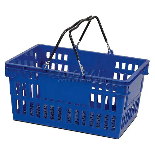 VersaCart ® Blue Plastic Shopping Basket 26 Liter w/ Plastic Grips Wire Handle, Pack Qty of 12