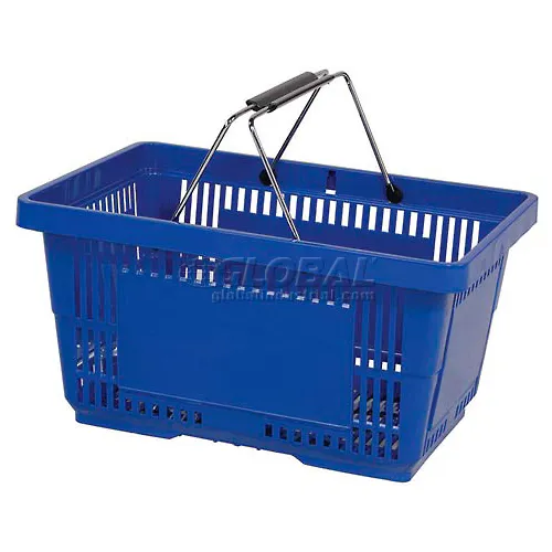 VersaCart ® Blue Plastic Shopping Basket 28 Liter w/ Plastic Grips Wire Handle, Pack Qty of 12