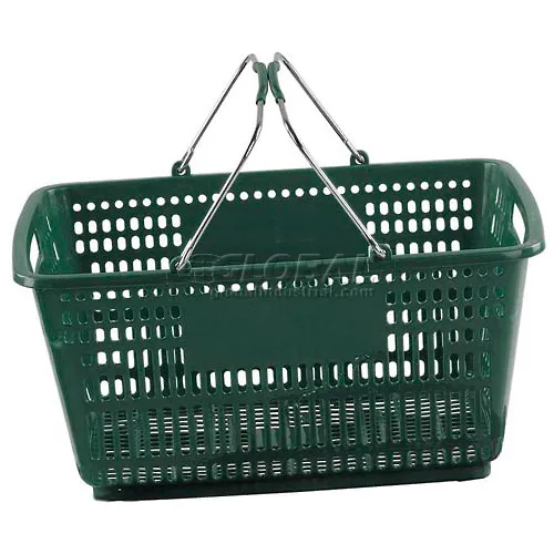 VersaCart ® Green Plastic Shopping Basket 30 Liter w/ Plastic Grips Wire Handle, Pack Qty of 20