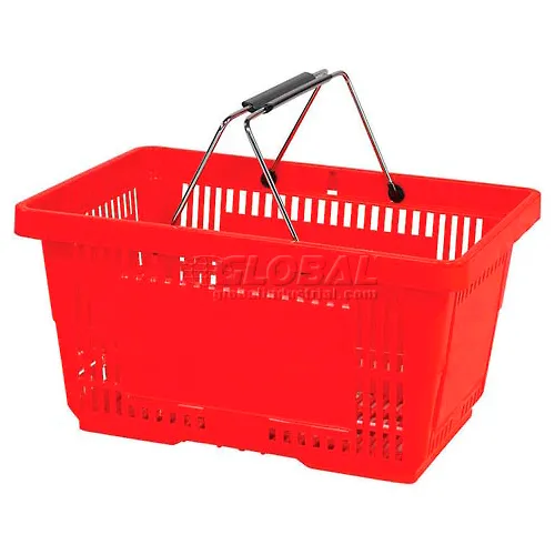 VersaCart ® Red Plastic Shopping Basket 28 Liter w/ Plastic Grips Wire Handle, Pack Qty of 12