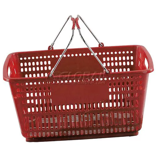VersaCart ® Red Plastic Shopping Basket 30 Liter w/ Plastic Grips Wire Handle, Pack Qty of 20