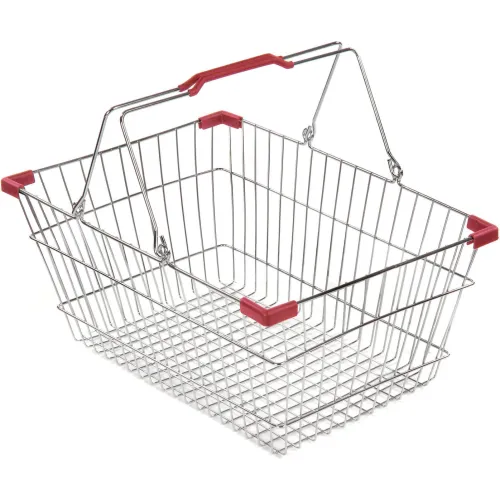 VersaCart ® Wire Shopping Basket 30 Liter w/ Red Plastic Grips, Pack Qty of 20 Baskets